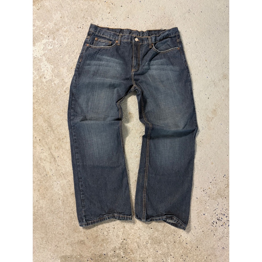 Kenneth Cole Reaction Mens Blue Relaxed Straight Leg Jeans 38x30 Dark Wash Denim